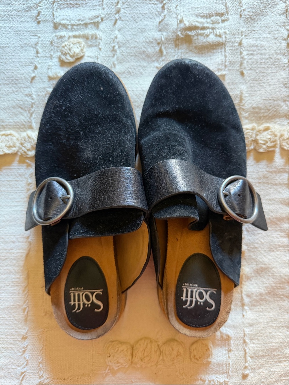 Soft Surroundings Black Suede Buckle Mules